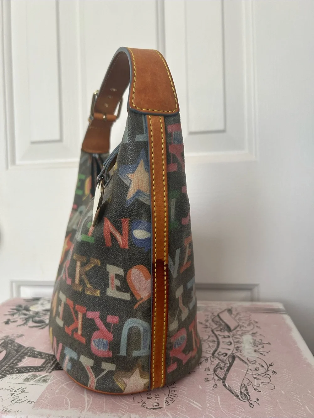 Dooney & Bourke Black Multicolor Logo Hobo Shoulder Bag